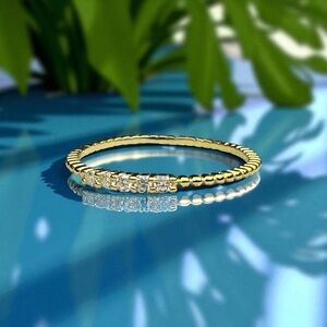New Gold-Plated Sterling Silver & 5 Moissanite Stone Stackable Ring